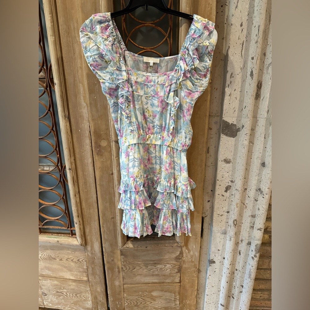 Size large multicolor, pastel, ruffle mini dress